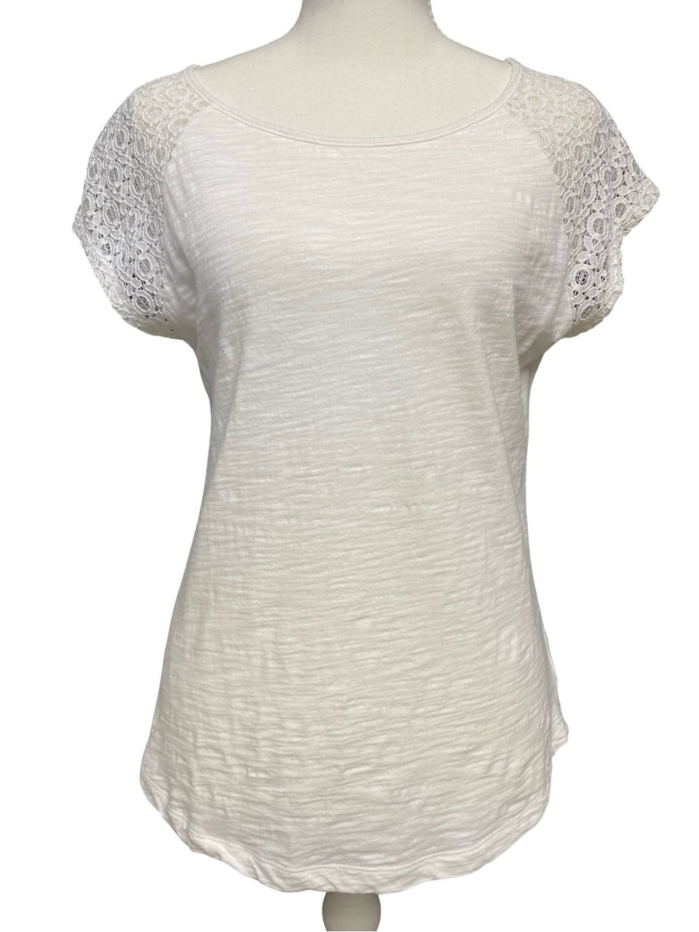 Old Navy Women’s Ivory Lace Sleeve Slub Knit Top Size Small Cottagecore Boho